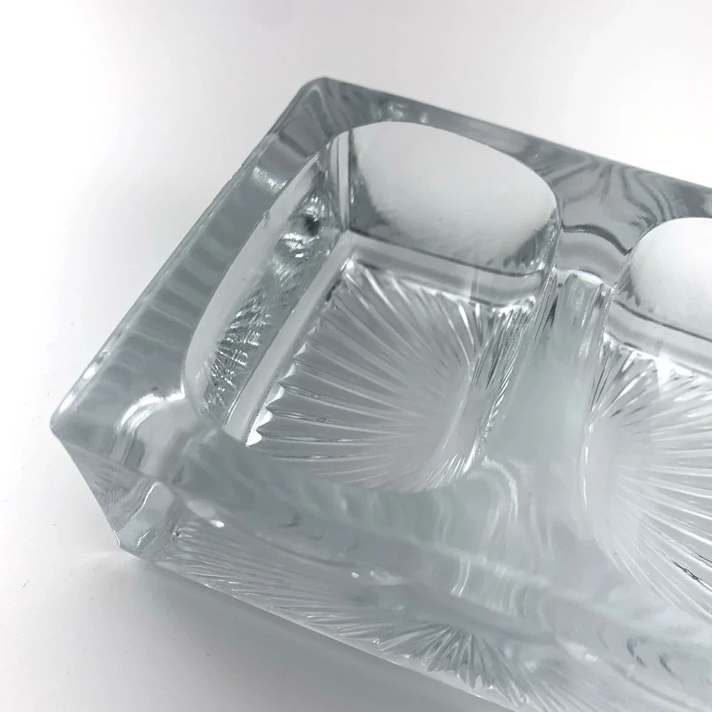 Antique Double Open Salt Cellar Starburst Pattern Heavy Pressed Glass Vintage‎